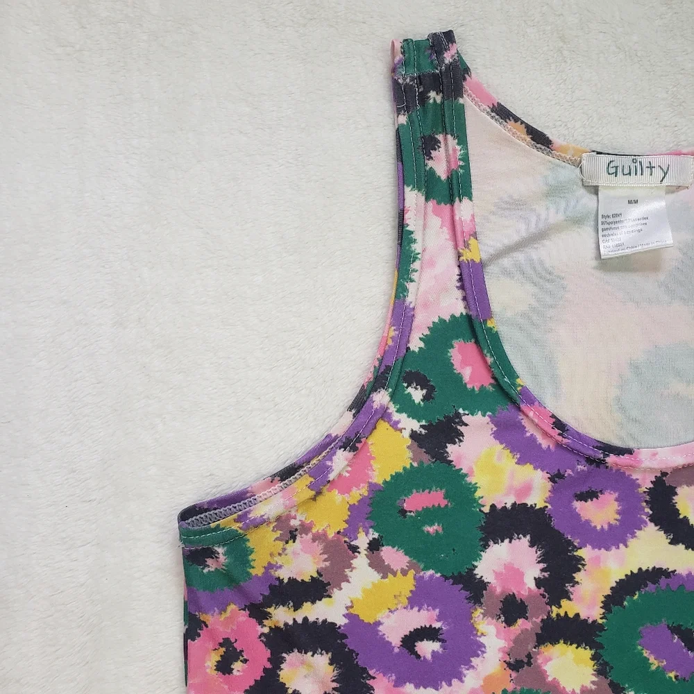 Guilty, Floral Fireworks Colourful Ombre 90s Skater Dress, Medium, Multicoloured - Picture 6 of 14